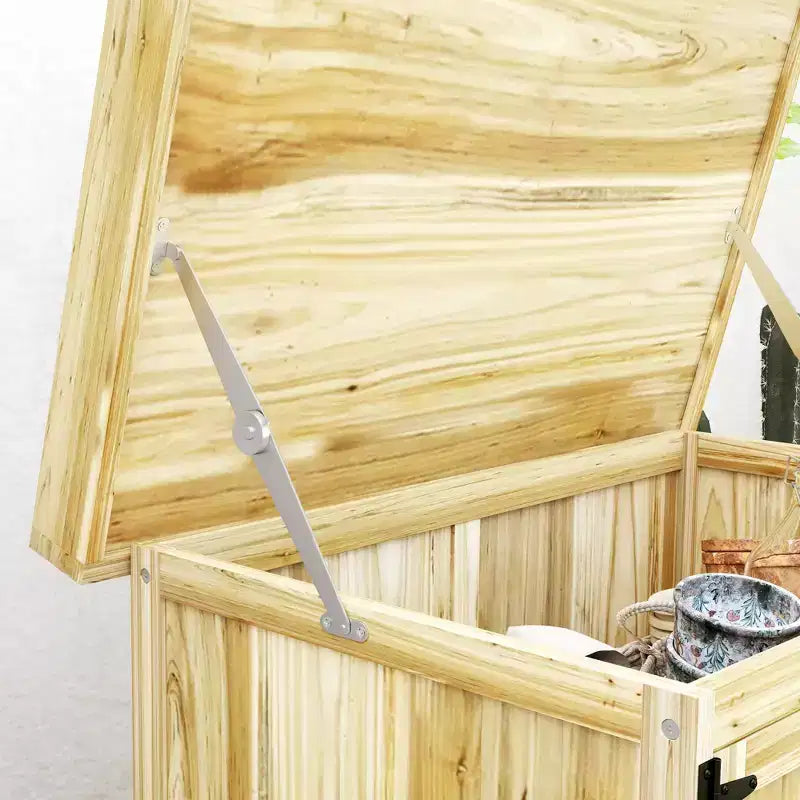 Cabane de jardin extérieure, abri de jardin en bois, avec plateau en métal, étagères et 2 portes.