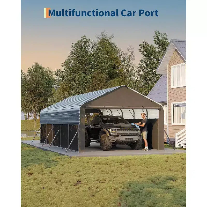Abri de voiture en acier fermé avec portes à enroulement