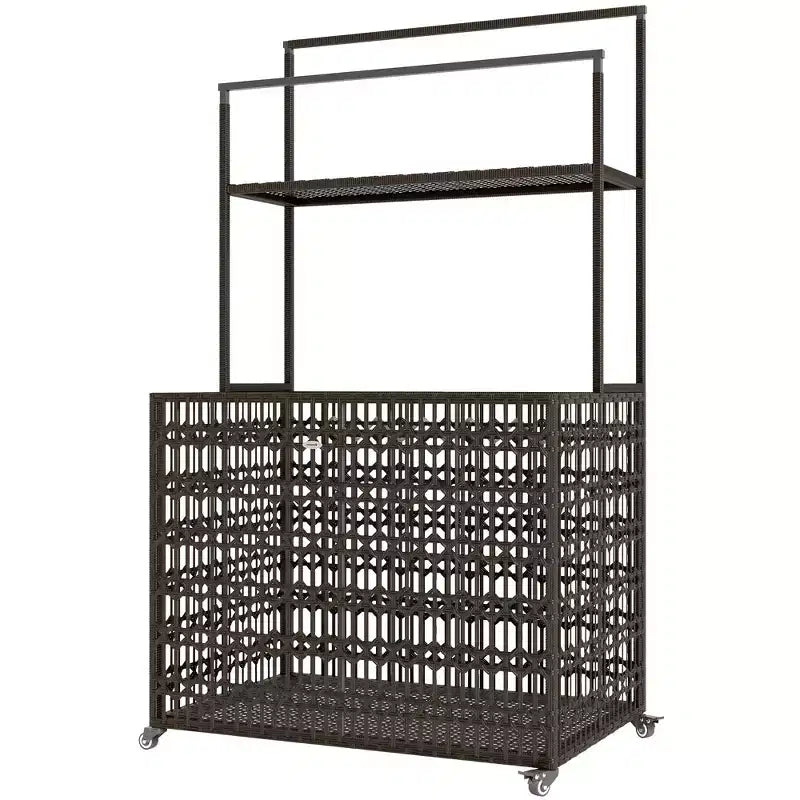 Support de bouées de piscine en rotin, support de bouées de piscine en rotin PE, chariot de piscine à roulettes