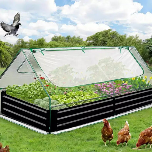GustoWave 8x4x1 Ft Galvanized Raised Garden Bed, Planter Box with Cover for Gardening, Flowers, Black