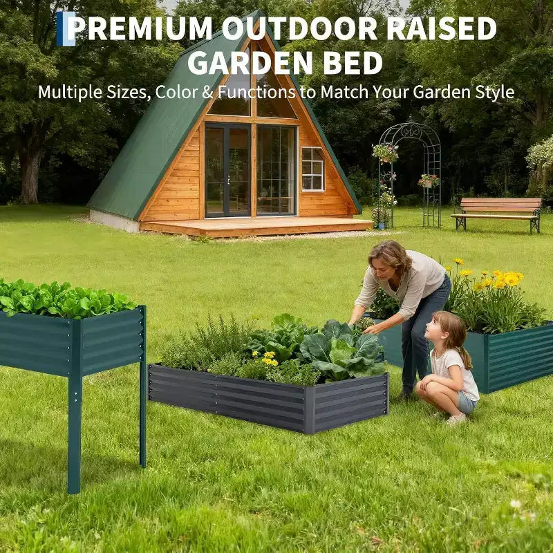 Jardinière surélevée en acier galvanisé de 30 cm avec couvercle, idéale pour le jardinage et la culture de fleurs.