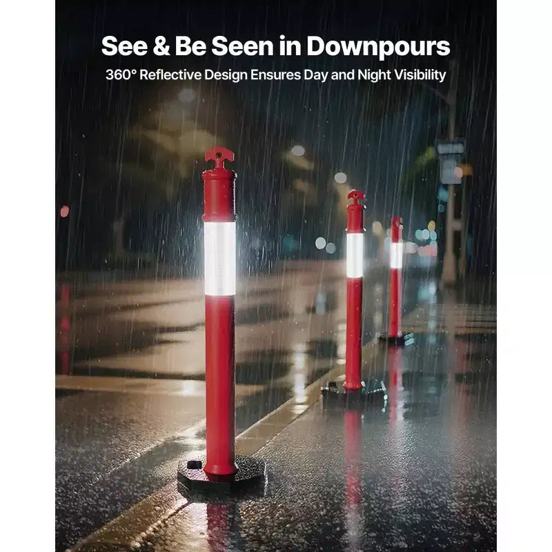 Poteaux de signalisation, cônes de signalisation, avec bases lestées et bandes réfléchissantes