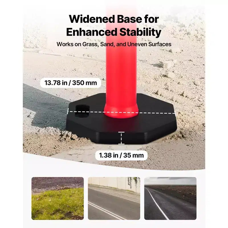 Poteaux de signalisation, cônes de signalisation, avec bases lestées et bandes réfléchissantes