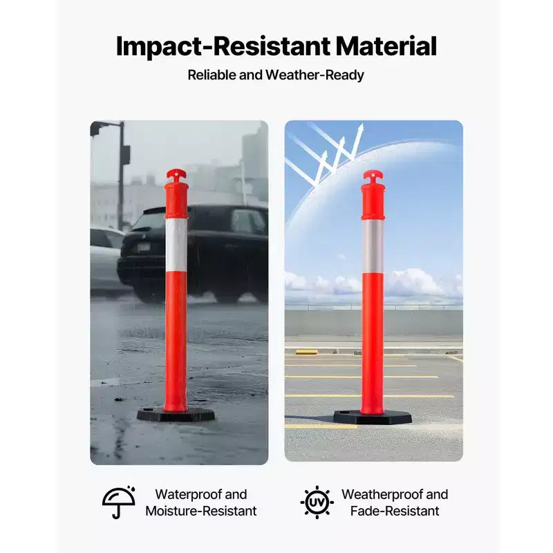 Poteaux de signalisation, cônes de signalisation, avec bases lestées et bandes réfléchissantes