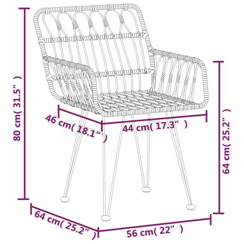 Ensemble table et chaises de salle à manger d'extérieur en rotin pour terrasse/balcon.