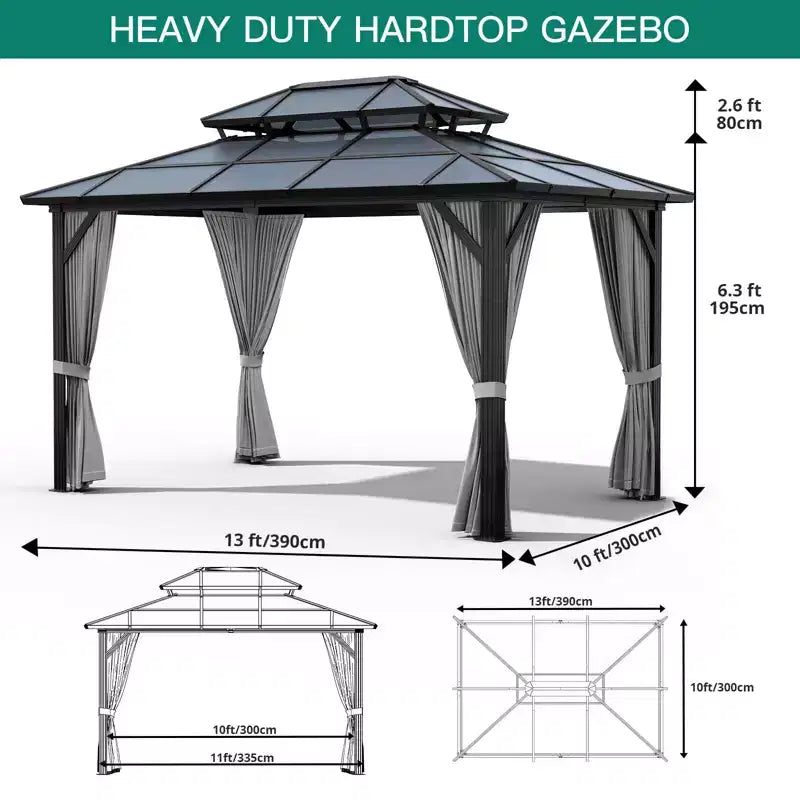 Gazebo à toit rigide, gazebo à toit en acier galvanisé double couche, gazebo à structure en aluminium toutes saisons