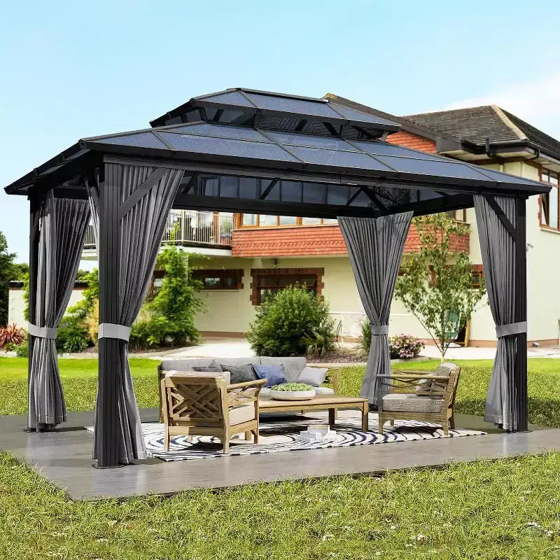 Gazebo à toit rigide, gazebo à toit en acier galvanisé double couche, gazebo à structure en aluminium toutes saisons