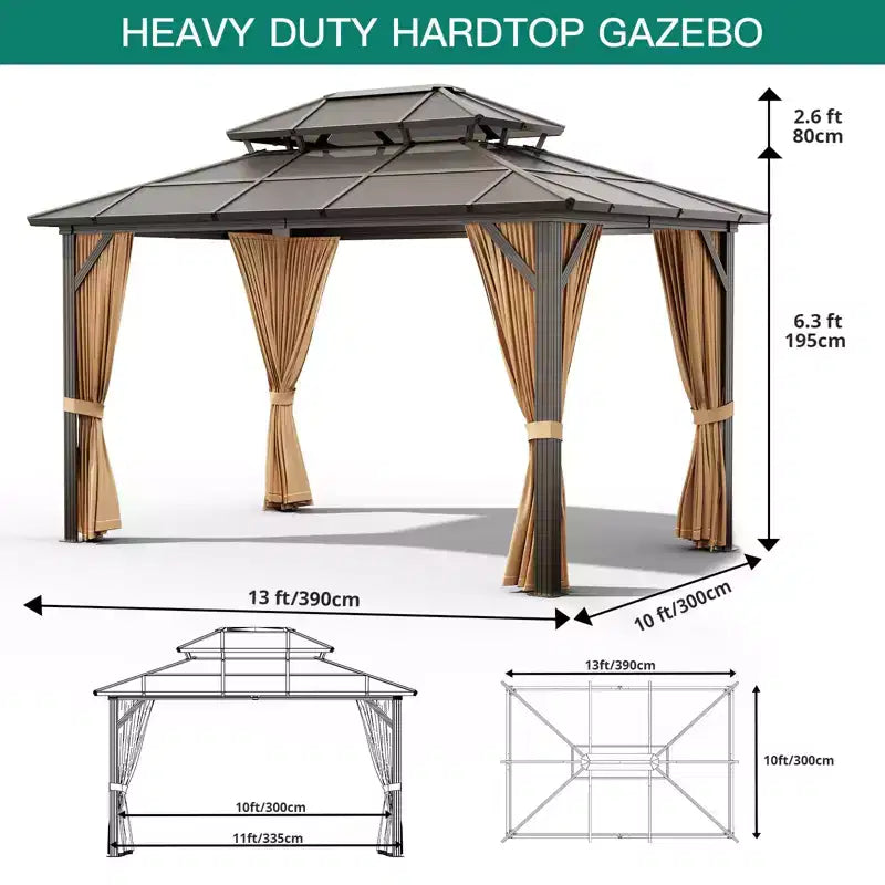Gazebo à toit rigide, gazebo à toit en acier galvanisé double couche, gazebo à structure en aluminium toutes saisons
