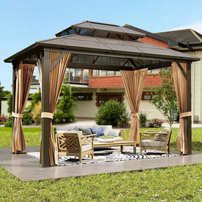 Gazebo à toit rigide, gazebo à toit en acier galvanisé double couche, gazebo à structure en aluminium toutes saisons