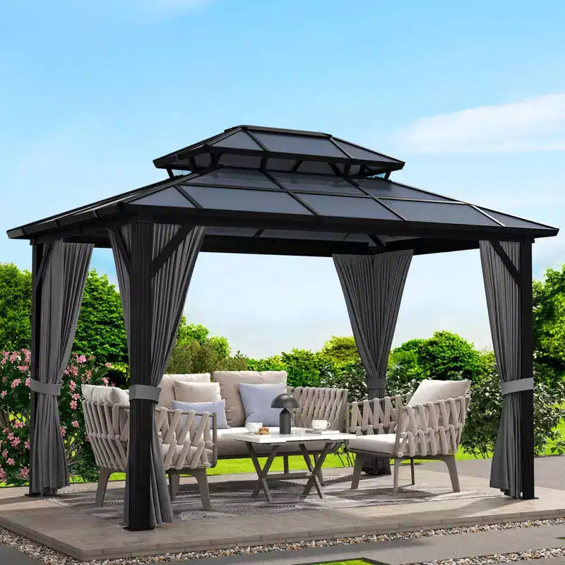 Gazebo à toit rigide, gazebo à toit en acier galvanisé double couche, gazebo à structure en aluminium toutes saisons