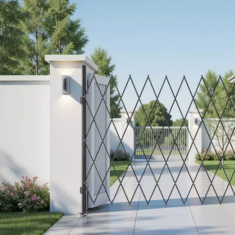 Barrière de sécurité pliante simple, porte à ciseaux verrouillable, barrière rétractable en acier pour blocage routier extérieur