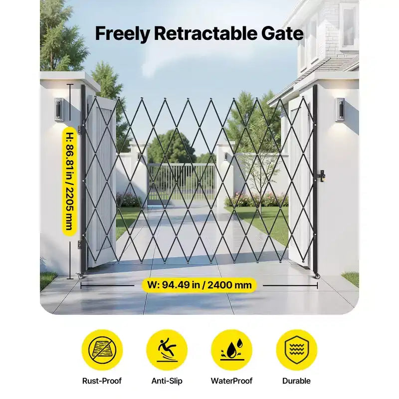 Barrière de sécurité pliante simple, porte à ciseaux verrouillable, barrière rétractable en acier pour blocage routier extérieur