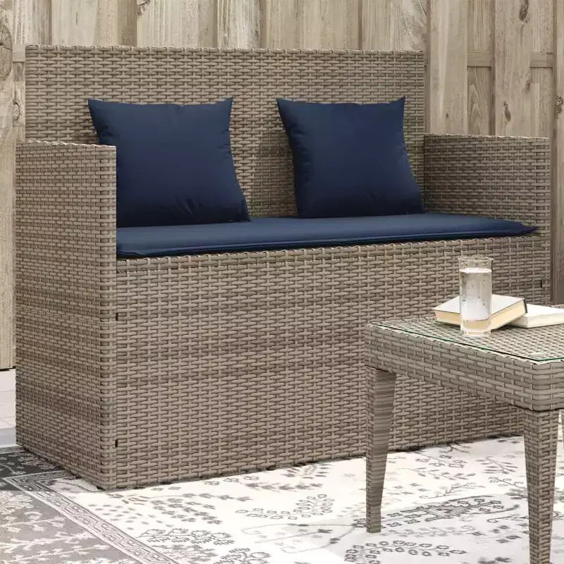 Canapé double d'extérieur/banc de terrasse avec coussins, en rotin polyester.