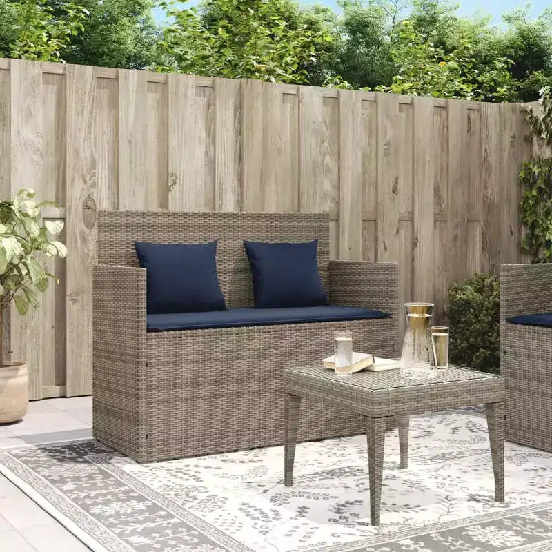 Canapé double d'extérieur/banc de terrasse avec coussins, en rotin polyester.