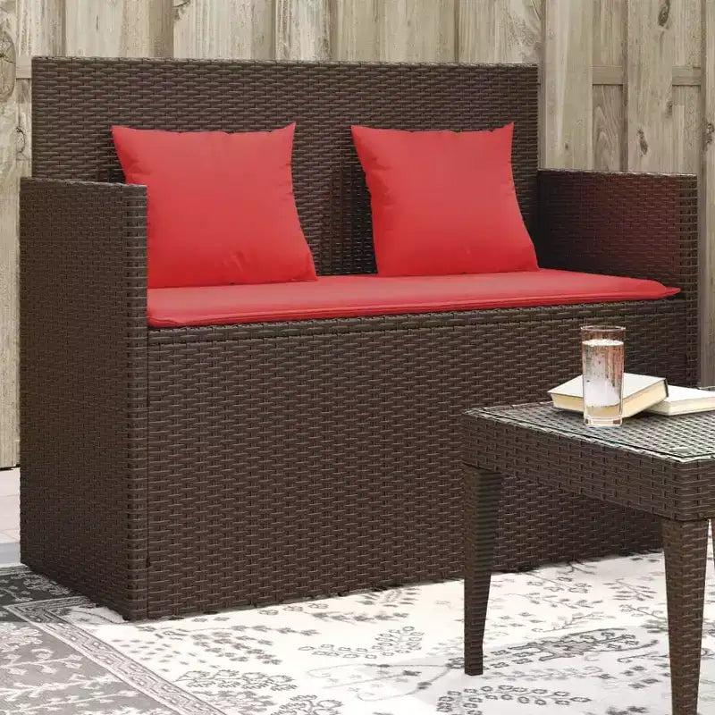 Canapé double d'extérieur/banc de terrasse avec coussins, en rotin polyester.