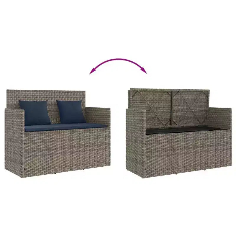 Canapé double d'extérieur/banc de terrasse avec coussins, en rotin polyester.