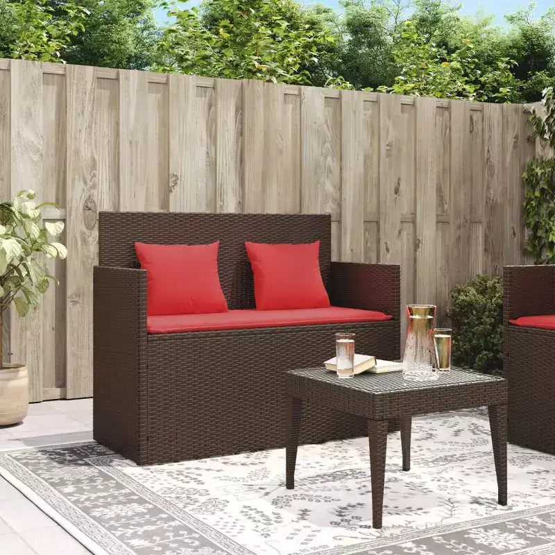 Canapé double d'extérieur/banc de terrasse avec coussins, en rotin polyester.