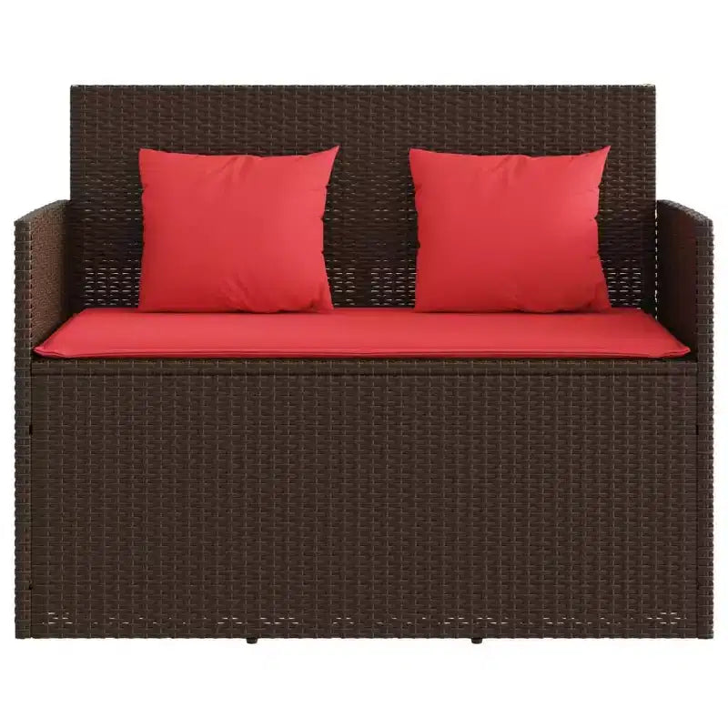 Canapé double d'extérieur/banc de terrasse avec coussins, en rotin polyester.