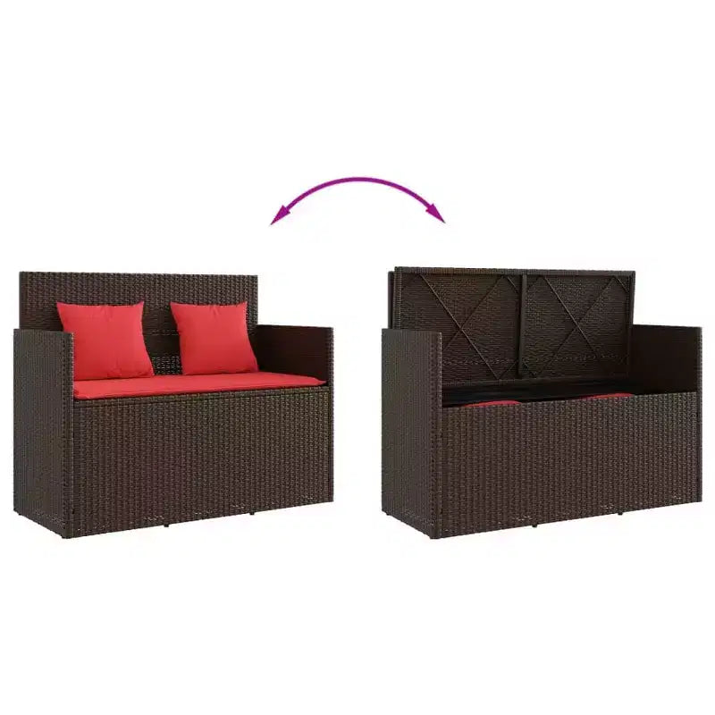 Canapé double d'extérieur/banc de terrasse avec coussins, en rotin polyester.