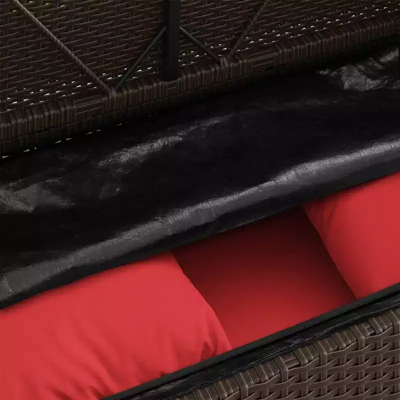 Canapé double d'extérieur/banc de terrasse avec coussins, en rotin polyester.