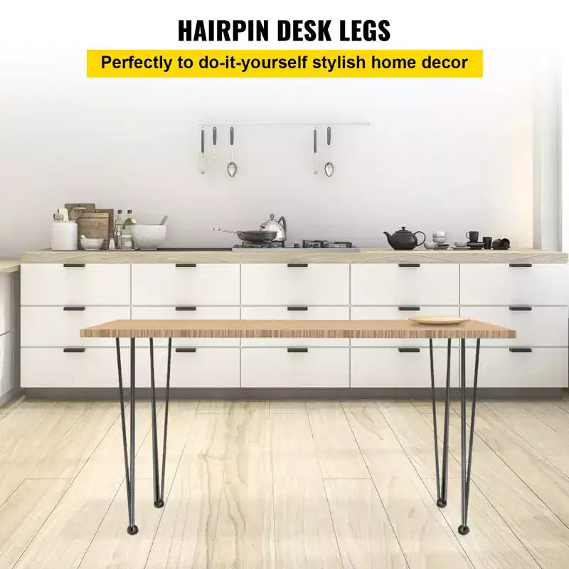 Pieds de table épingles, 18 pouces, noirs, lot de 4, capacité de charge de 880 livres (220 livres par pied); Pieds de table épingles, 3 tiges, acier au carbone, noirs.