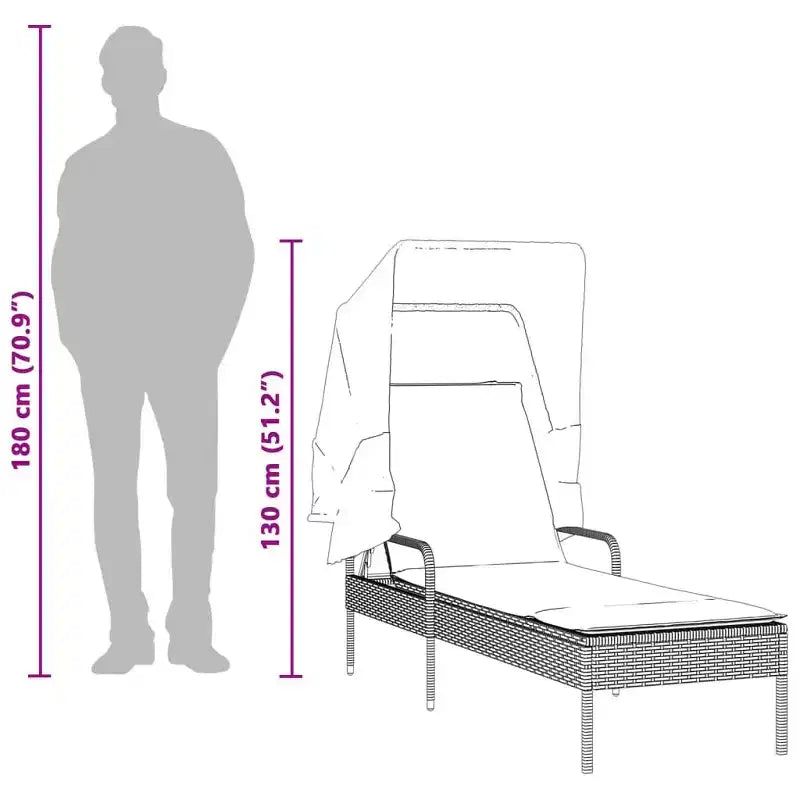 Ensemble de chaises longues d'extérieur avec auvent et table, 2 pièces, en rotin de polyéthylène.