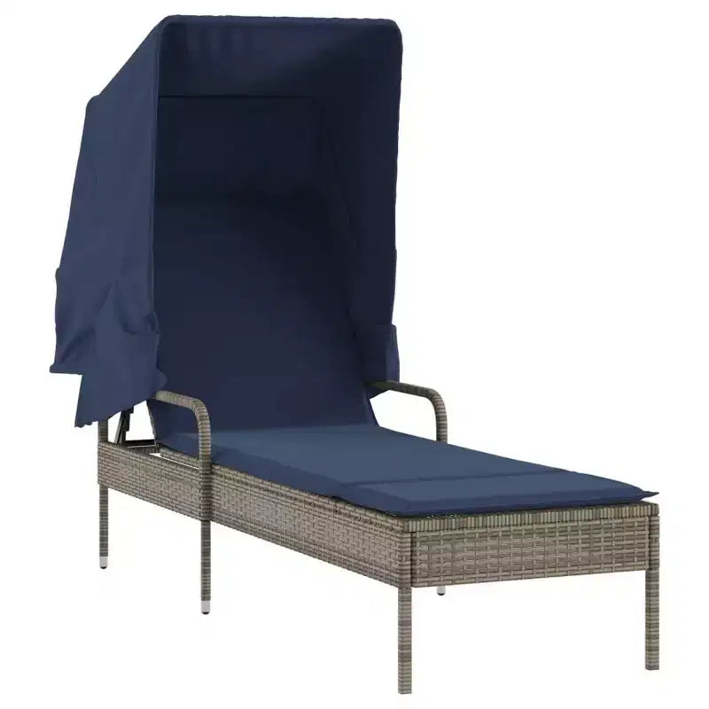 Ensemble de chaises longues d'extérieur avec auvent et table, 2 pièces, en rotin de polyéthylène.