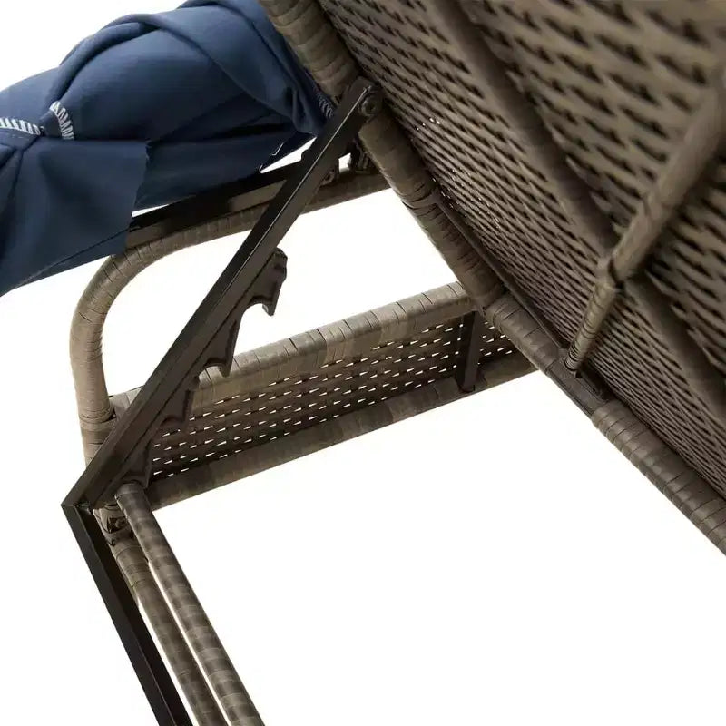 Ensemble de chaises longues d'extérieur avec auvent et table, 2 pièces, en rotin de polyéthylène.