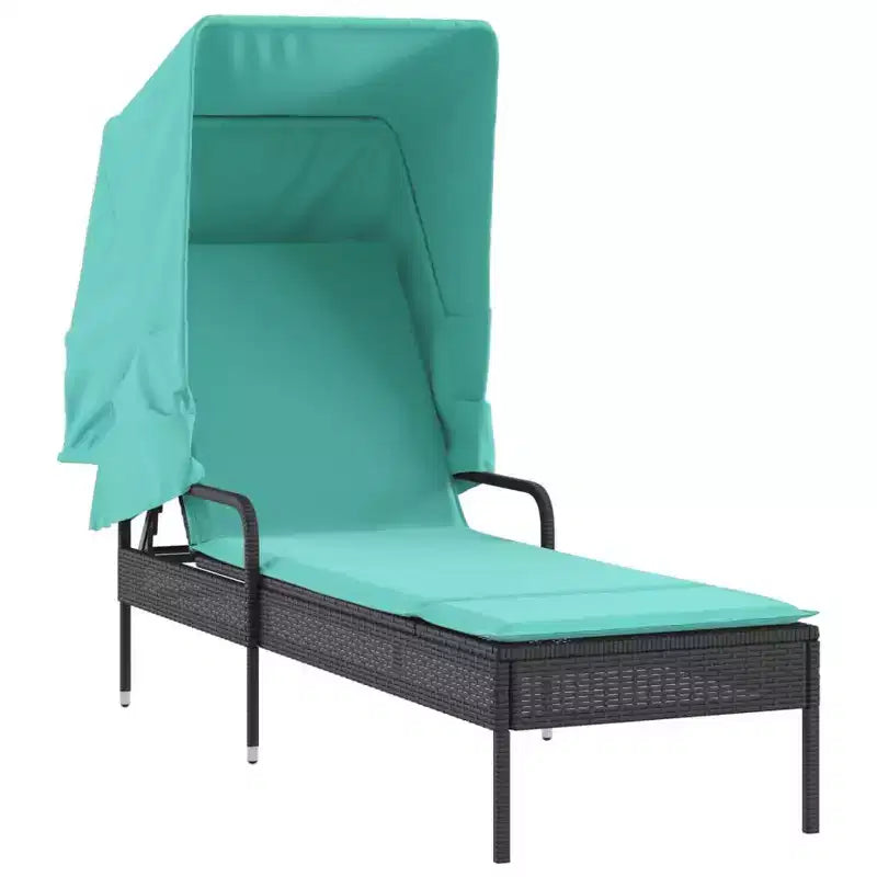 Ensemble de chaises longues d'extérieur avec auvent et table, 2 pièces, en rotin de polyéthylène.