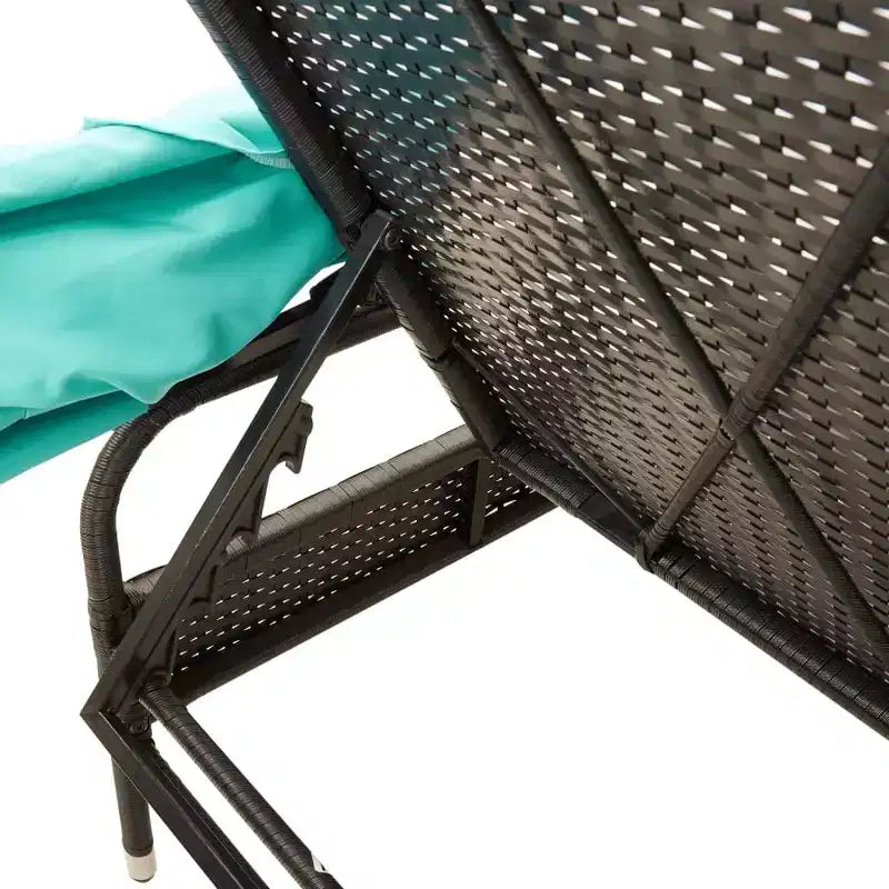 Ensemble de chaises longues d'extérieur avec auvent et table, 2 pièces, en rotin de polyéthylène.