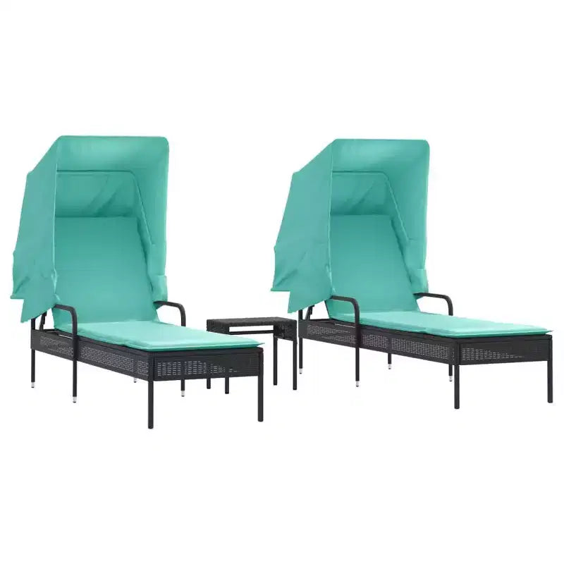 vidaXL Sun Loungers with Canopies and Table Outdoor Furniture 2 Pcs Poly Rattan