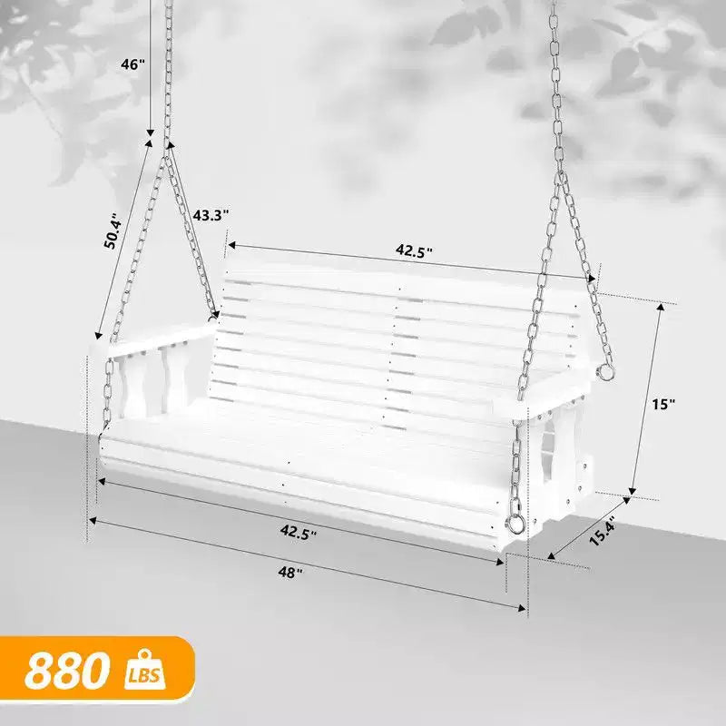 Balançoire de porche en bois avec chaîne, blanche