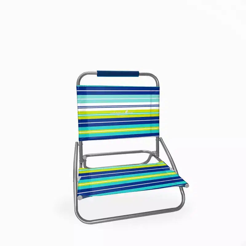 Caribbean Joe Low Steel Outdoor Portable Beach Chair - Lime Stripe