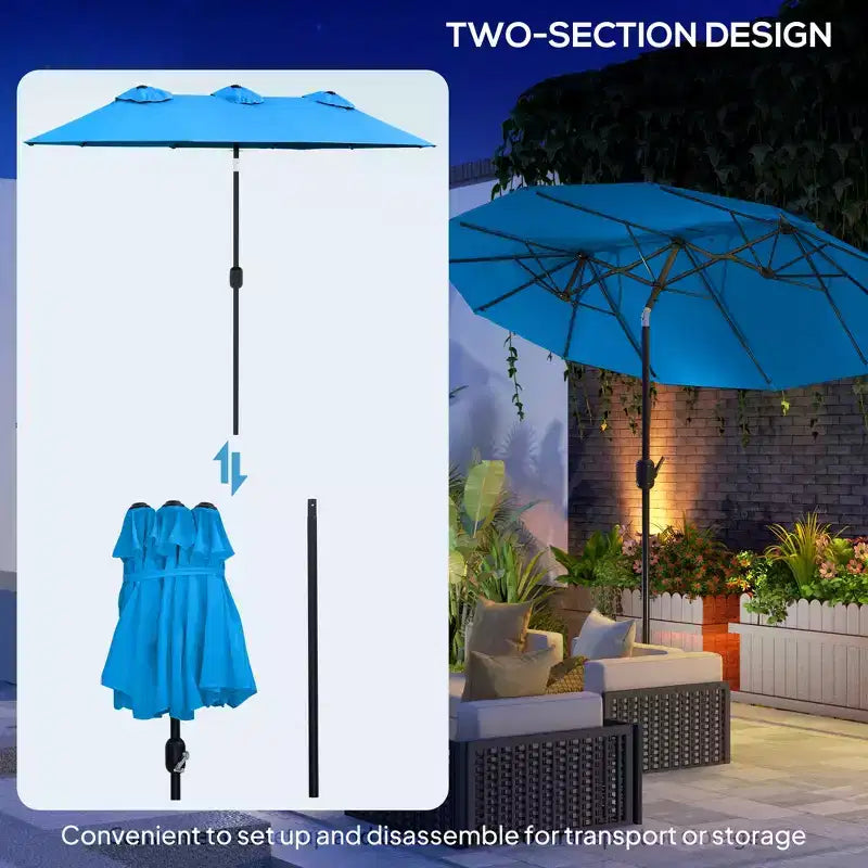 Parasol double face avec 3 aérations, inclinaison et manivelle