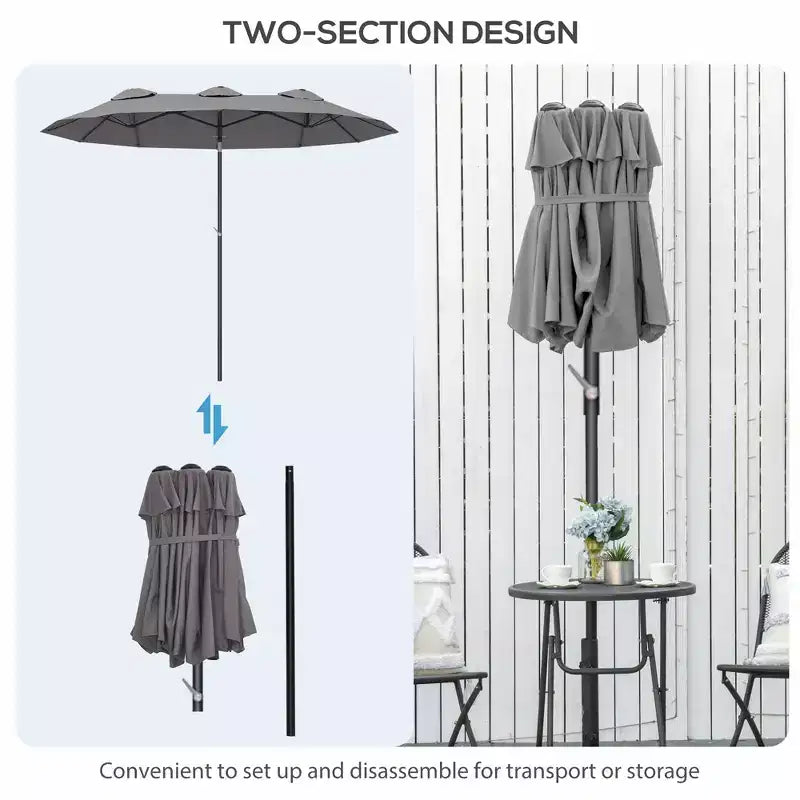Parasol double face avec 3 aérations, inclinaison et manivelle