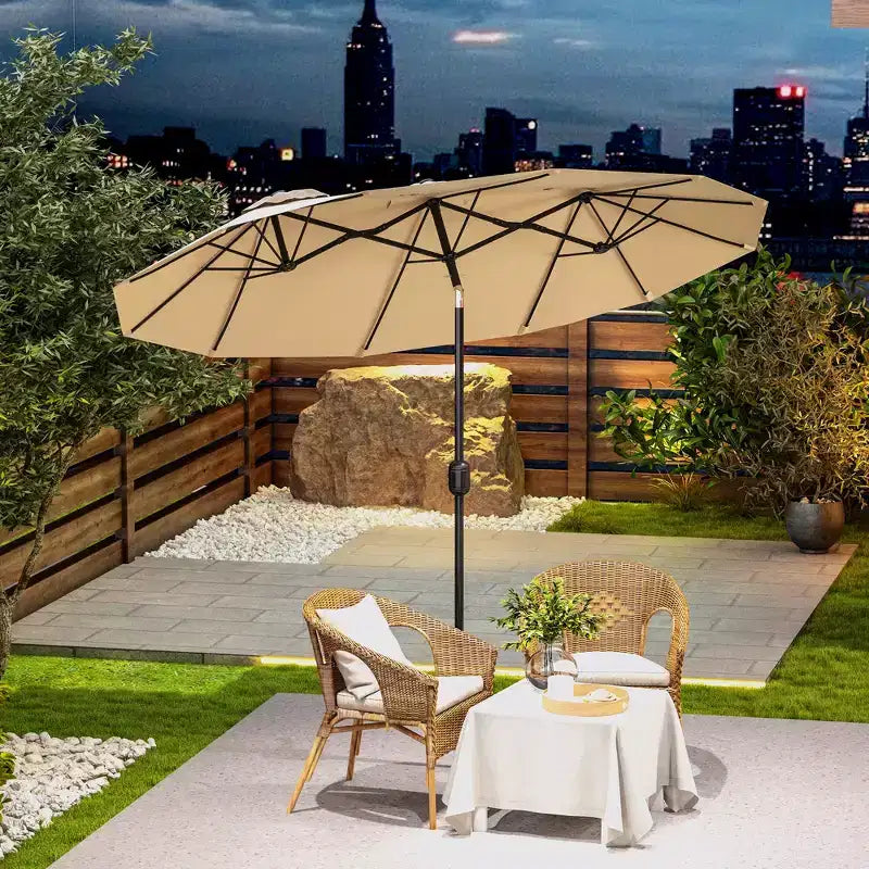 Parasol double face avec 3 aérations, inclinaison et manivelle
