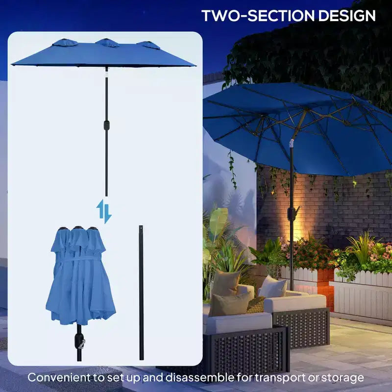 Parasol double face avec 3 aérations, inclinaison et manivelle