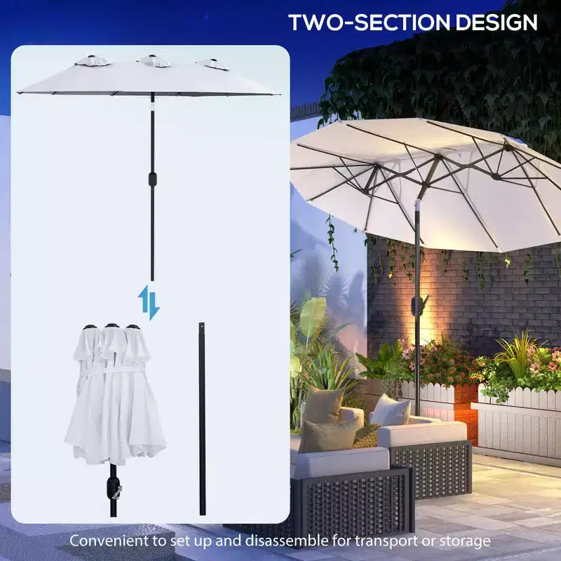 Parasol double face avec 3 aérations, inclinaison et manivelle