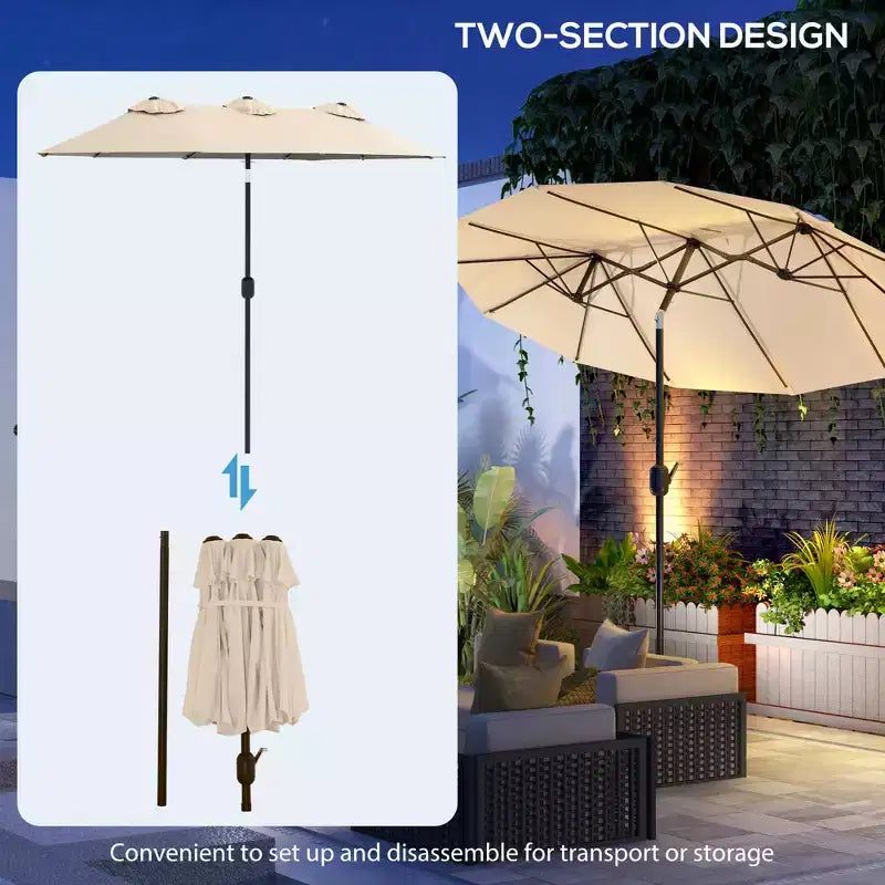 Parasol double face avec 3 aérations, inclinaison et manivelle