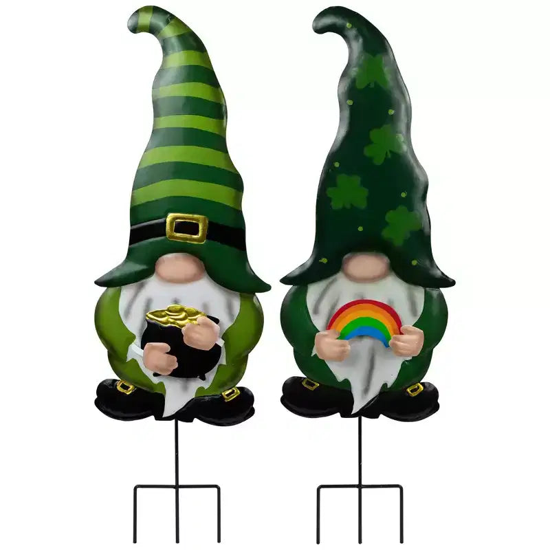 Northlight Pot of Gold and Rainbow St Patrick's Day Gnomes Outdoor Garden Stakes - 27.5 - Set of 2