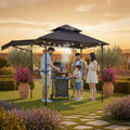 Tonnelle barbecue, toit double couche 8 x 5 pieds avec auvent supplémentaire, auvent de terrasse en acier thermolaqué avec 2 cadres latéraux, gris foncé.