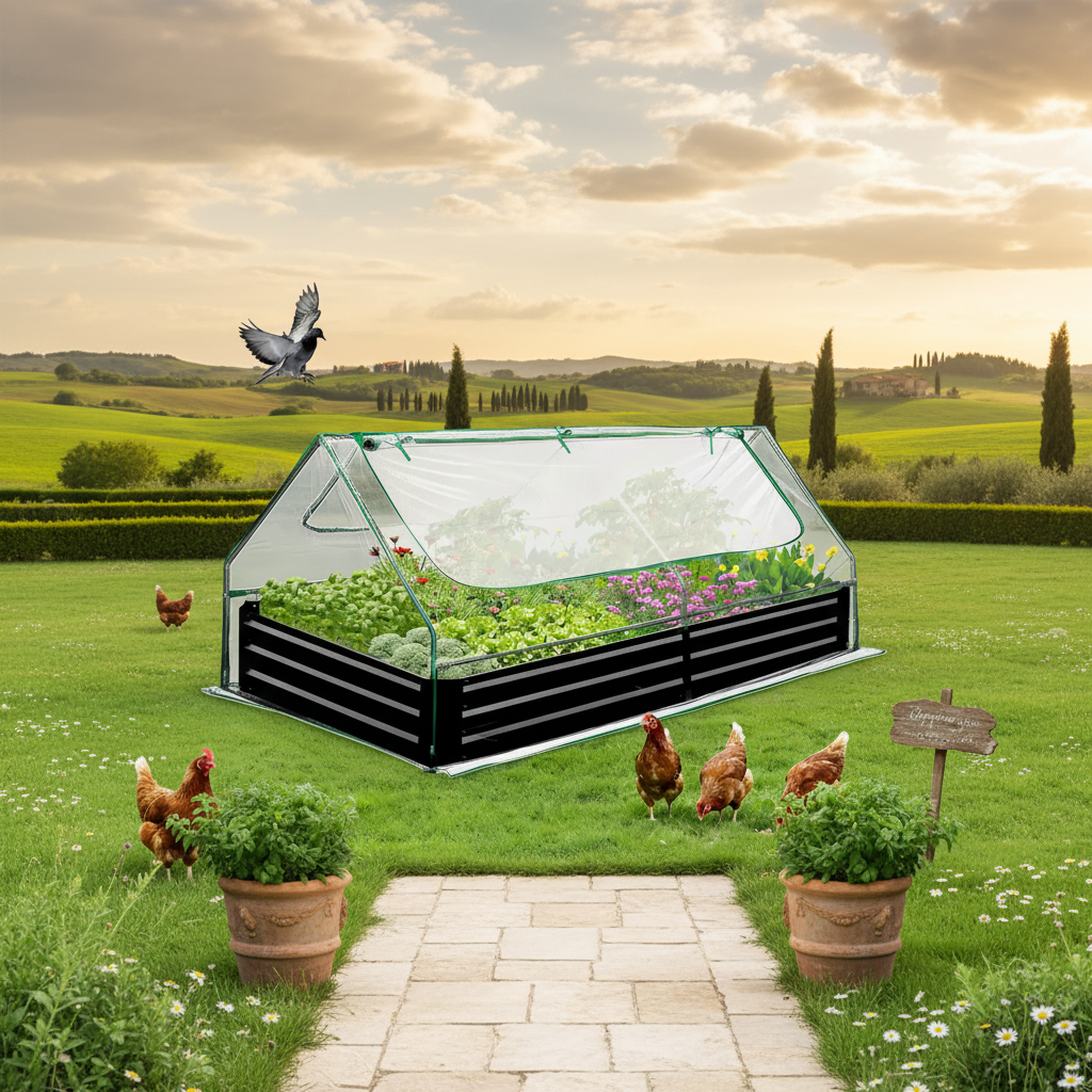Jardinière surélevée en acier galvanisé de 30 cm avec couvercle, idéale pour le jardinage et la culture de fleurs.