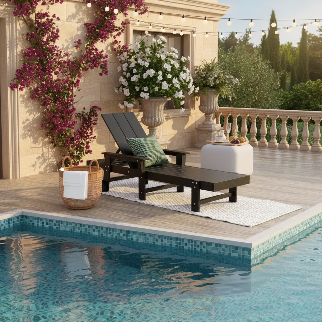 Chaise longue inclinable moderne avec accoudoirs et roulettes